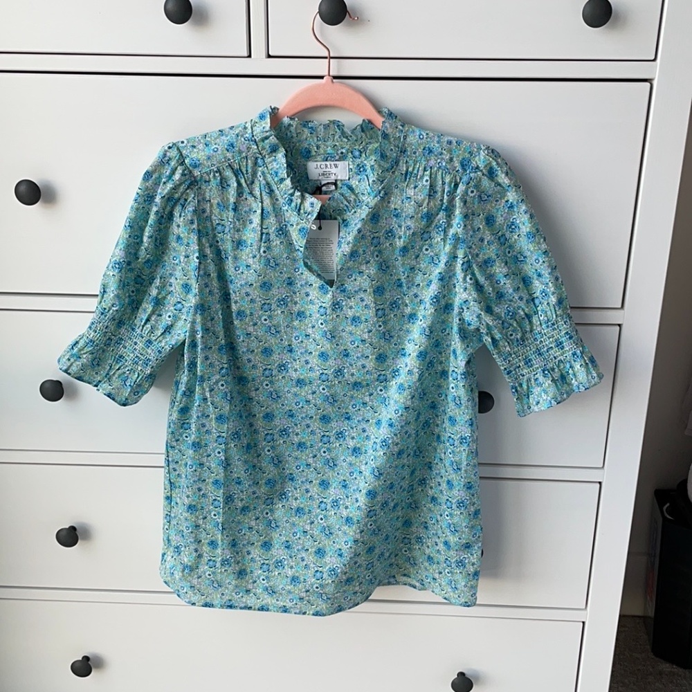 J.Crew Blue Floral Short-Sleeve Shirt